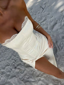 Kinsley | Strapless Lace Trim Corset Maxi – Ruched Split Summer Holiday Dress