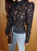 Kira | Floral Lace Top – High Neck Puff Shoulder Long Sleeve