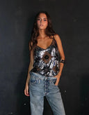 Klara | Embellished Glitter – V Neck Sheer Beaded Sequin Sleeveless Going Out Party Top