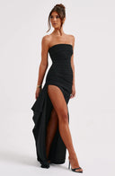Kristin | Bandeau Maxi – Strapless Ruched Draped High Split Formal Evening Prom Dress