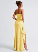 Kristin | Bandeau Maxi – Strapless Ruched Draped High Split Formal Evening Prom Dress