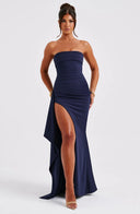 Kristin | Bandeau Maxi – Strapless Ruched Draped High Split Formal Evening Prom Dress