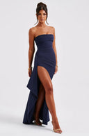 Kristin | Bandeau Maxi – Strapless Ruched Draped High Split Formal Evening Prom Dress