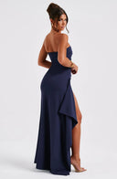 Kristin | Bandeau Maxi – Strapless Ruched Draped High Split Formal Evening Prom Dress
