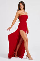 Kristin | Bandeau Maxi – Strapless Ruched Draped High Split Formal Evening Prom Dress