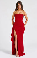 Kristin | Bandeau Maxi – Strapless Ruched Draped High Split Formal Evening Prom Dress