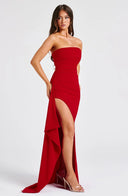 Kristin | Bandeau Maxi – Strapless Ruched Draped High Split Formal Evening Prom Dress