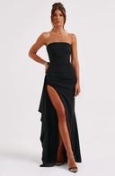 Kristin | Bandeau Maxi – Strapless Ruched Draped High Split Formal Evening Prom Dress