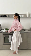 Kristina | Ribbed Zip Up Cardigan – Funnel Neck Balloon Sleeve Everyday Wear