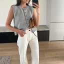 Kylie | Knit Button Front Vest – Crew Neck Sleeveless Everyday Layer