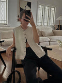 Kylie | Knit Button Front Vest – Crew Neck Sleeveless Everyday Layer
