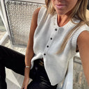 Kylie | Knit Button Front Vest – Crew Neck Sleeveless Everyday Layer