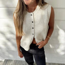 Kylie | Knit Button Front Vest – Crew Neck Sleeveless Everyday Layer