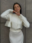 Kyndall | Button Front Knit Cardigan – Crew Neck Long Sleeve Ribbed Trim