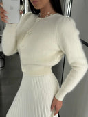 Kyndall | Button Front Knit Cardigan – Crew Neck Long Sleeve Ribbed Trim