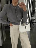 Kyndall | Button Front Knit Cardigan – Crew Neck Long Sleeve Ribbed Trim