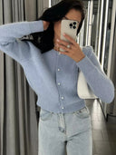 Kyndall | Button Front Knit Cardigan – Crew Neck Long Sleeve Ribbed Trim