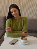 Kyndall | Button Front Knit Cardigan – Crew Neck Long Sleeve Ribbed Trim