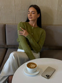 Kyndall | Button Front Knit Cardigan – Crew Neck Long Sleeve Ribbed Trim