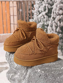 Lacey | Fleece Lined Ankle Boots – Winter Lace Up Round Toe Platform Sole