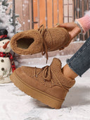 Lacey | Fleece Lined Ankle Boots – Winter Lace Up Round Toe Platform Sole