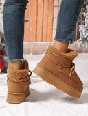 Lacey | Fleece Lined Ankle Boots – Winter Lace Up Round Toe Platform Sole