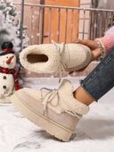 Lacey | Fleece Lined Ankle Boots – Winter Lace Up Round Toe Platform Sole