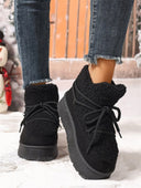 Lacey | Fleece Lined Ankle Boots – Winter Lace Up Round Toe Platform Sole