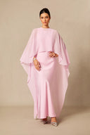 Lainey | Cape Sleeve Maxi Dress – Crew Neck Overlay Wedding Guest Evening