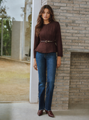 Laramie | Suede Effect Jacket – Casual Round Neck Zip Front Belted Long Sleeve