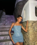 Lauren | Sequin Two Piece Set – Strapless Bandeau Top Mini Skirt Going Out Party Set