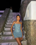 Lauren | Sequin Two Piece Set – Strapless Bandeau Top Mini Skirt Going Out Party Set