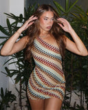 Laury | Scallop Print One Shoulder Mini – Geometric Knit Summer Holiday Dress