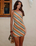 Laury | Scallop Print One Shoulder Mini – Geometric Knit Summer Holiday Dress