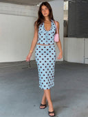 Layla | Polka Dot Matching Set – Halter Crop Top Midi Skirt Summer