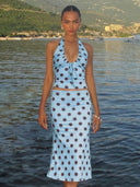 Layla | Polka Dot Matching Set – Halter Crop Top Midi Skirt Summer