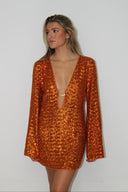 Leilani | Sequin Summer Mini Dress – Long Sleeve Gold Ring Cut Out Ibiza Party Evening