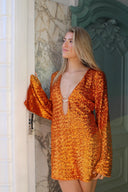Leilani | Sequin Summer Mini Dress – Long Sleeve Gold Ring Cut Out Ibiza Party Evening