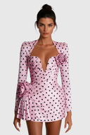 Lenora | Polka Dot Mini – Deep V Neck Long Sleeve Rosette Party Dress