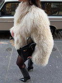 Leonie | Shaggy Winter Coat – Oversized Collar Long Sleeve Textured Pile