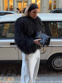Leonie | Shaggy Winter Coat – Oversized Collar Long Sleeve Textured Pile