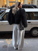 Leonie | Shaggy Winter Coat – Oversized Collar Long Sleeve Textured Pile