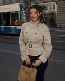 Leslie | Double Breasted Jacket – Belted High Neck Peplum Office Wear
