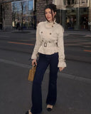 Leslie | Double Breasted Jacket – Belted High Neck Peplum Office Wear
