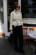 Leslie | Double Breasted Jacket – Belted High Neck Peplum Office Wear