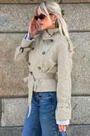 Leslie | Double Breasted Jacket – Belted High Neck Peplum Office Wear