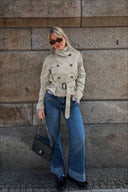 Leslie | Double Breasted Jacket – Belted High Neck Peplum Office Wear