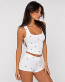 Leticia | Heart Print Pajama Set – Sleepwear Scoop Neck Sleeveless Short Shorts