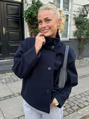 Lexa | Asymmetric Button Jacket – High Neck Long Sleeve Office Outerwear