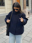 Lexa | Asymmetric Button Jacket – High Neck Long Sleeve Office Outerwear